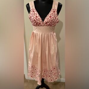 Elegant Pink Dress with Red Embroidery